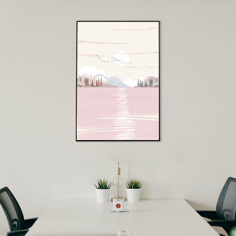 Nordic Scenery Forest Canvas Print Pastel Color Textured Wall Art Decor for Living Room Pink Clearhalo 'Arts' 'Canvas Art' 1859193