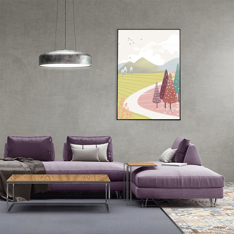 Nordic Scenery Forest Canvas Print Pastel Color Textured Wall Art Decor for Living Room Yellow Clearhalo 'Arts' 'Canvas Art' 1859197