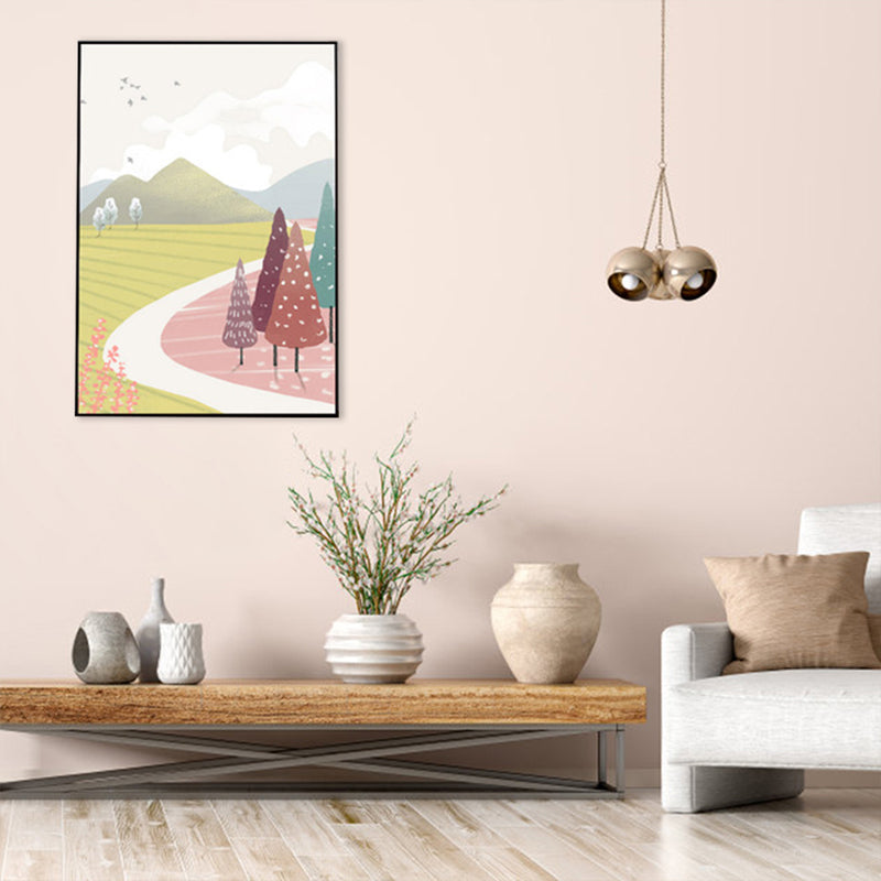 Nordic Scenery Forest Canvas Print Pastel Color Textured Wall Art Decor for Living Room Clearhalo 'Arts' 'Canvas Art' 1859198