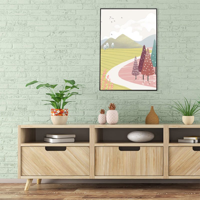 Nordic Scenery Forest Canvas Print Pastel Color Textured Wall Art Decor for Living Room Clearhalo 'Arts' 'Canvas Art' 1859199