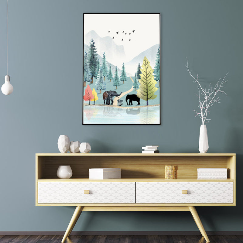 Nordic Scenery Forest Canvas Print Pastel Color Textured Wall Art Decor for Living Room Blue Clearhalo 'Arts' 'Canvas Art' 1859201