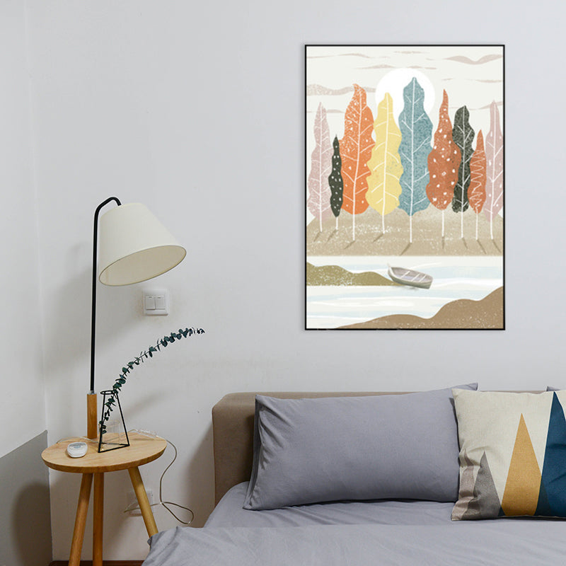 Nordic Scenery Forest Canvas Print Pastel Color Textured Wall Art Decor for Living Room Brown Clearhalo 'Arts' 'Canvas Art' 1859209