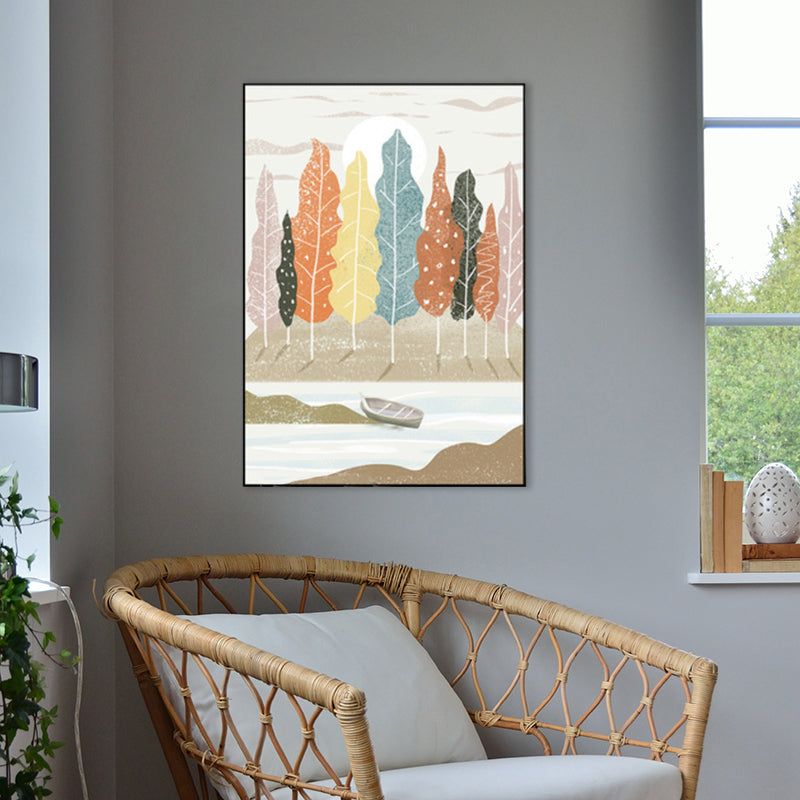 Nordic Scenery Forest Canvas Print Pastel Color Textured Wall Art Decor for Living Room Clearhalo 'Arts' 'Canvas Art' 1859210