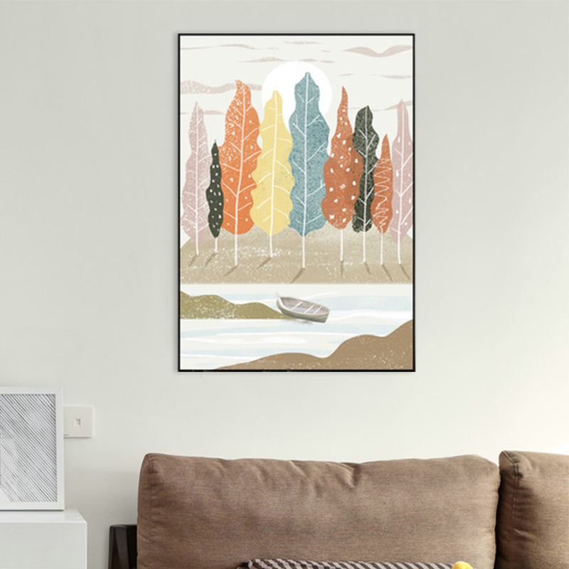 Nordic Scenery Forest Canvas Print Pastel Color Textured Wall Art Decor for Living Room Clearhalo 'Arts' 'Canvas Art' 1859211