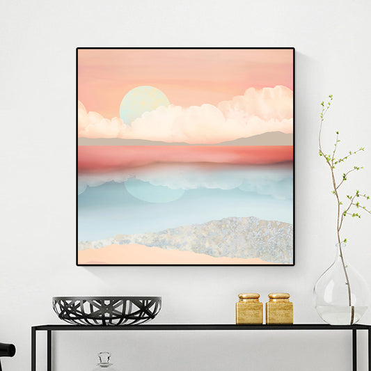 Sunrise Scenery Canvas Print Pastel Color Children's Art Style Wall Decor for Studio Clearhalo 'Art Gallery' 'Canvas Art' 'Kids' Arts' 1859307