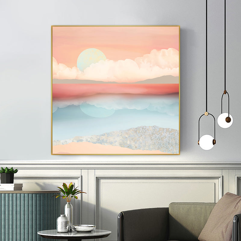 Sunrise Scenery Canvas Print Pastel Color Children's Art Style Wall Decor for Studio Clearhalo 'Art Gallery' 'Canvas Art' 'Kids' Arts' 1859308