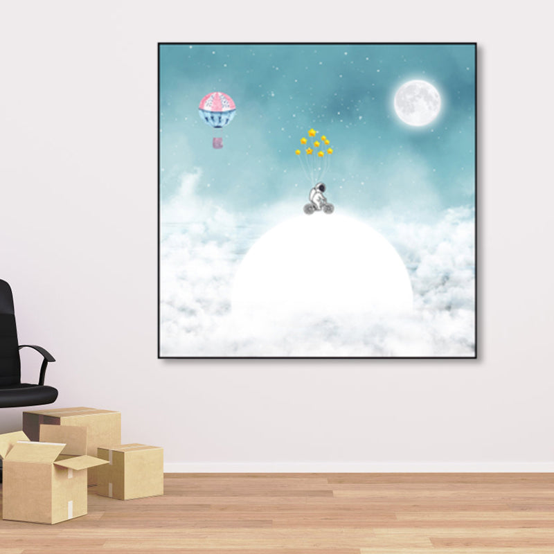 Full Moon and Whale Canvas Print Children's Art Textured Home Gallery Wall Decor White Clearhalo 'Art Gallery' 'Canvas Art' 'Kids' Arts' 1859407