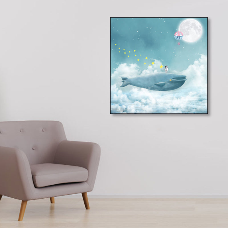 Full Moon and Whale Canvas Print Children's Art Textured Home Gallery Wall Decor Clearhalo 'Art Gallery' 'Canvas Art' 'Kids' Arts' 1859416