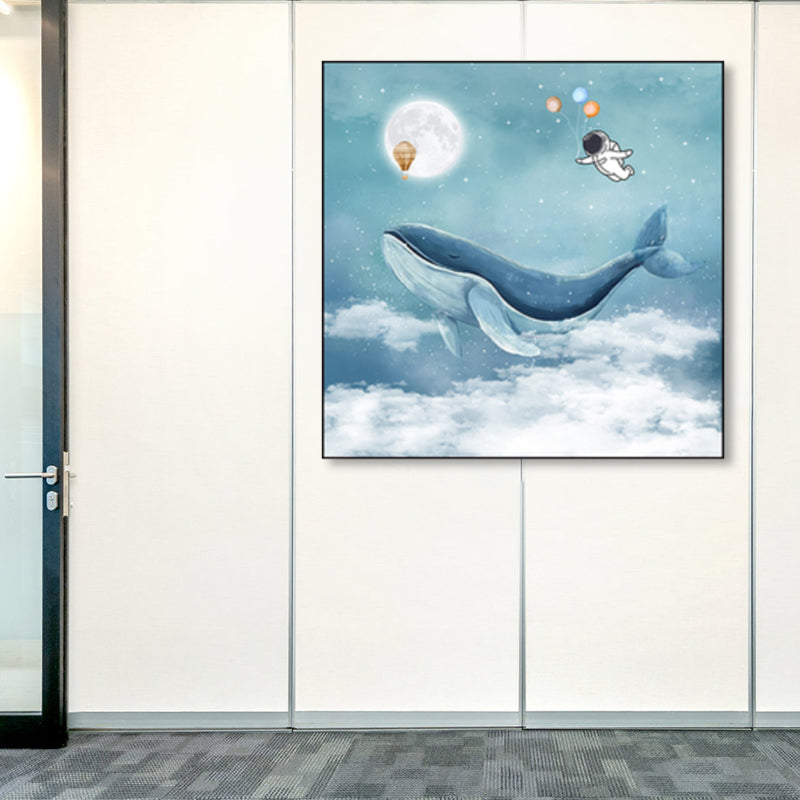 Full Moon and Whale Canvas Print Children's Art Textured Home Gallery Wall Decor Clearhalo 'Art Gallery' 'Canvas Art' 'Kids' Arts' 1859419