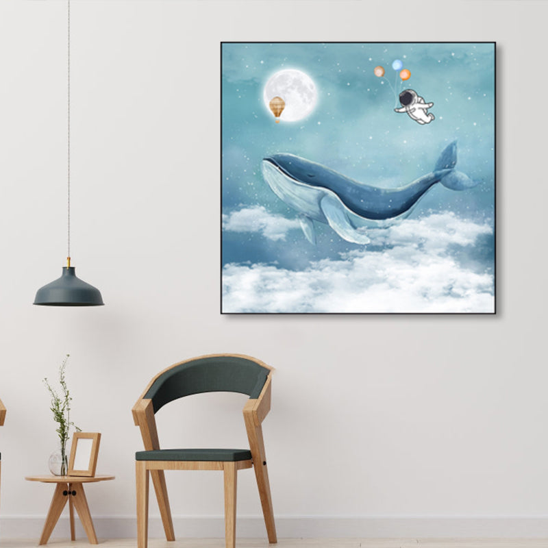 Full Moon and Whale Canvas Print Children's Art Textured Home Gallery Wall Decor Clearhalo 'Art Gallery' 'Canvas Art' 'Kids' Arts' 1859420