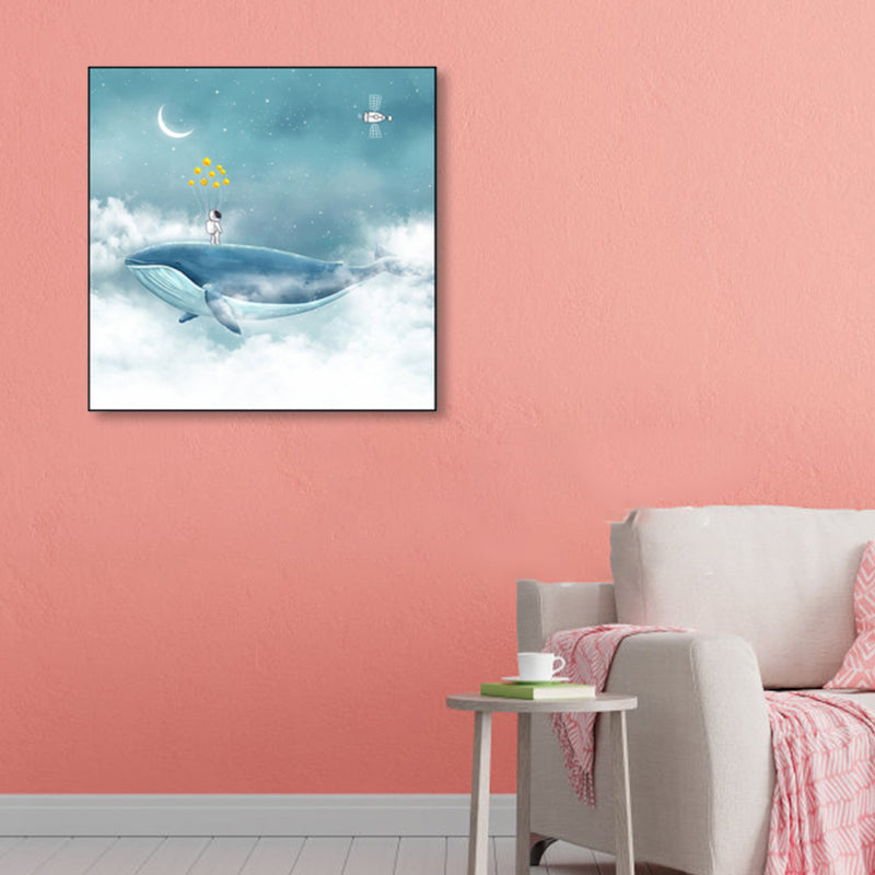 Full Moon and Whale Canvas Print Children's Art Textured Home Gallery Wall Decor Clearhalo 'Art Gallery' 'Canvas Art' 'Kids' Arts' 1859423