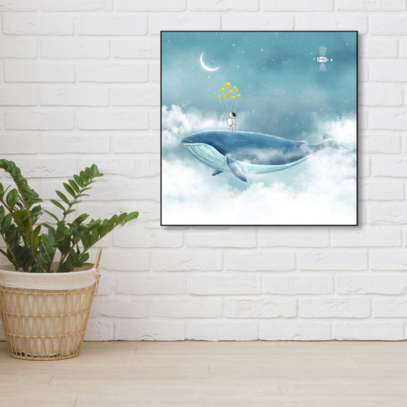 Full Moon and Whale Canvas Print Children's Art Textured Home Gallery Wall Decor Clearhalo 'Art Gallery' 'Canvas Art' 'Kids' Arts' 1859424