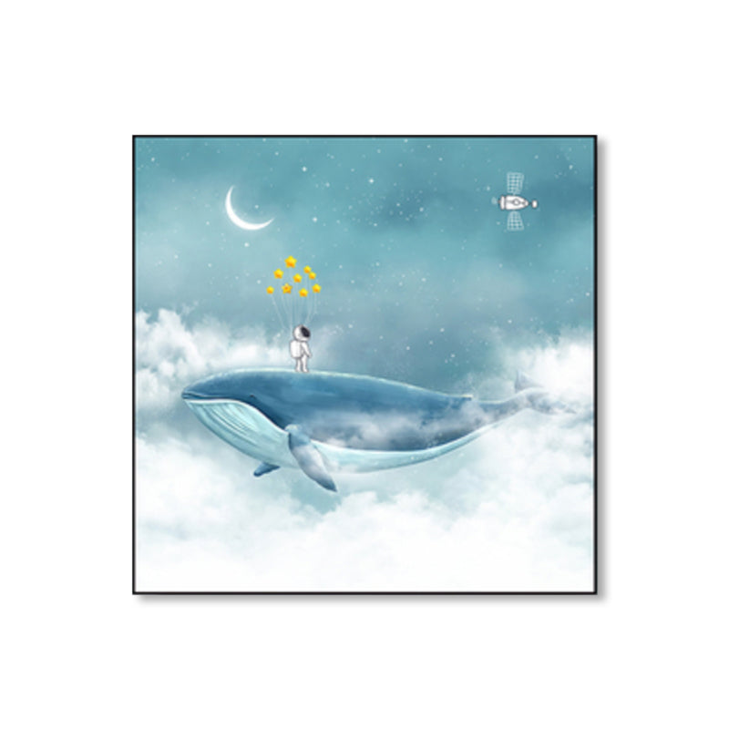 Full Moon and Whale Canvas Print Children's Art Textured Home Gallery Wall Decor Clearhalo 'Art Gallery' 'Canvas Art' 'Kids' Arts' 1859425
