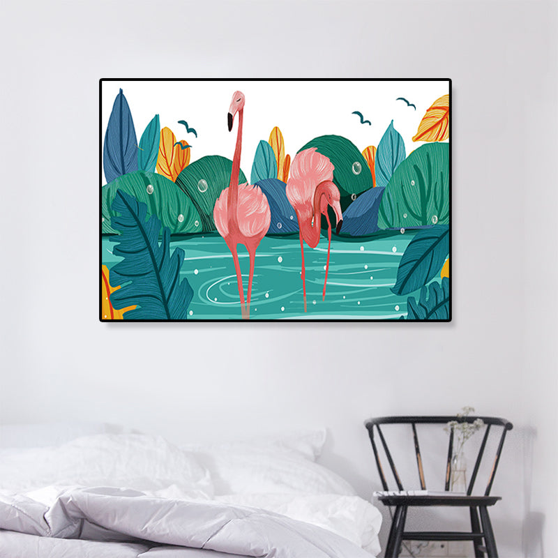 Flamingo Print Painting Tropical Stylish Textured Canvas Wall Art for Dining Room Clearhalo 'Art Gallery' 'Canvas Art' 'Coastal Art Gallery' 'Tropical' Arts' 1859438