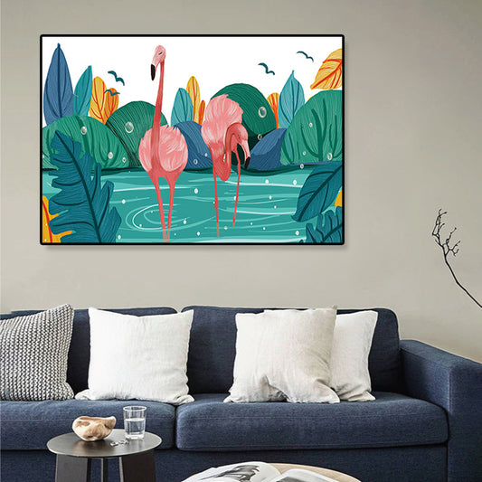 Flamingo Print Painting Tropical Stylish Textured Canvas Wall Art for Dining Room Clearhalo 'Art Gallery' 'Canvas Art' 'Coastal Art Gallery' 'Tropical' Arts' 1859439