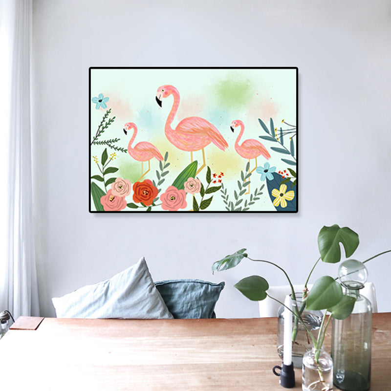 Flamingo Print Painting Tropical Stylish Textured Canvas Wall Art for Dining Room Coral Clearhalo 'Art Gallery' 'Canvas Art' 'Coastal Art Gallery' 'Tropical' Arts' 1859445