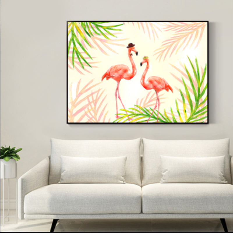 Flamingo Print Painting Tropical Stylish Textured Canvas Wall Art for Dining Room Pink Clearhalo 'Art Gallery' 'Canvas Art' 'Coastal Art Gallery' 'Tropical' Arts' 1859449