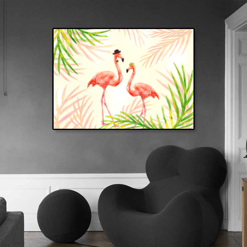 Flamingo Print Painting Tropical Stylish Textured Canvas Wall Art for Dining Room Clearhalo 'Art Gallery' 'Canvas Art' 'Coastal Art Gallery' 'Tropical' Arts' 1859451