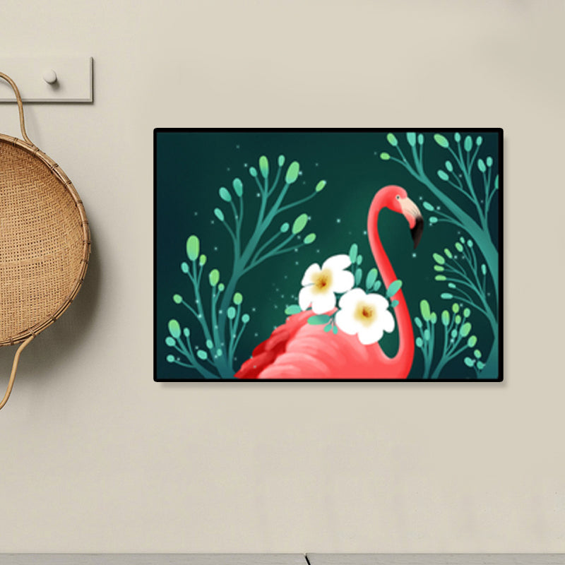 Flamingo Print Painting Tropical Stylish Textured Canvas Wall Art for Dining Room Blackish Green Clearhalo 'Art Gallery' 'Canvas Art' 'Coastal Art Gallery' 'Tropical' Arts' 1859453