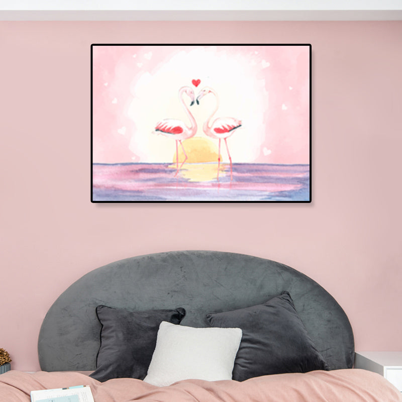 Flamingo Print Painting Tropical Stylish Textured Canvas Wall Art for Dining Room Pink Clearhalo 'Art Gallery' 'Canvas Art' 'Coastal Art Gallery' 'Tropical' Arts' 1859457
