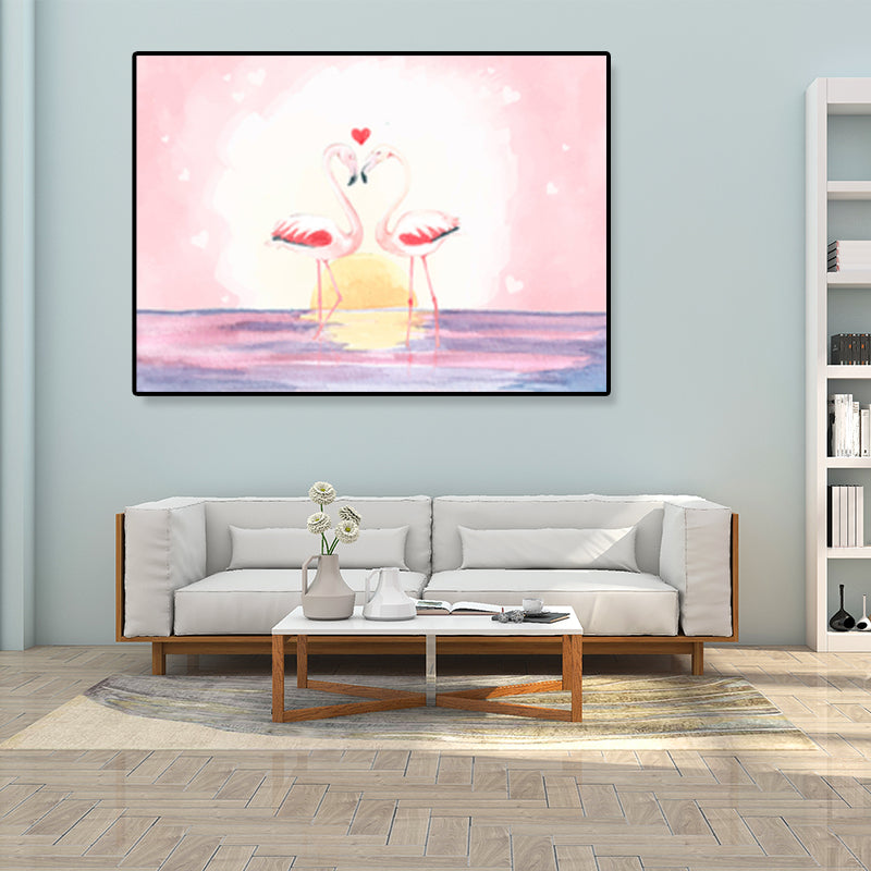 Flamingo Print Painting Tropical Stylish Textured Canvas Wall Art for Dining Room Clearhalo 'Art Gallery' 'Canvas Art' 'Coastal Art Gallery' 'Tropical' Arts' 1859458