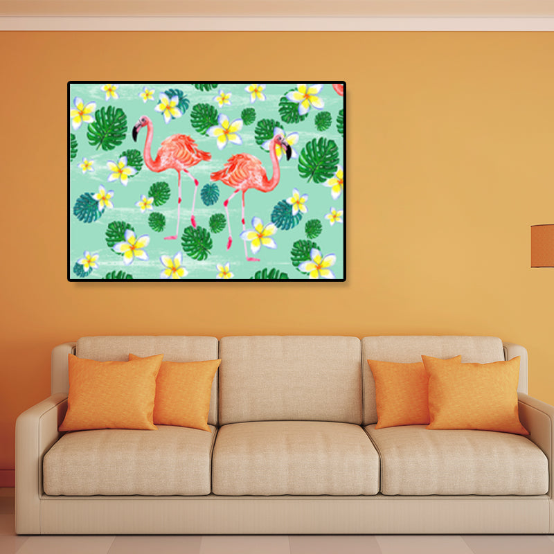 Flamingo Print Painting Tropical Stylish Textured Canvas Wall Art for Dining Room Clearhalo 'Art Gallery' 'Canvas Art' 'Coastal Art Gallery' 'Tropical' Arts' 1859462