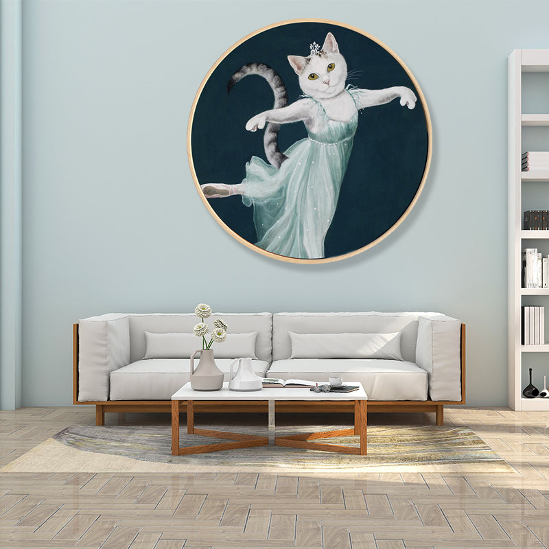 Pop Art Dancing Cat Canvas Print Light Color Textured Wall Decor for Sitting Room Clearhalo 'Arts' 'Canvas Art' 1859466