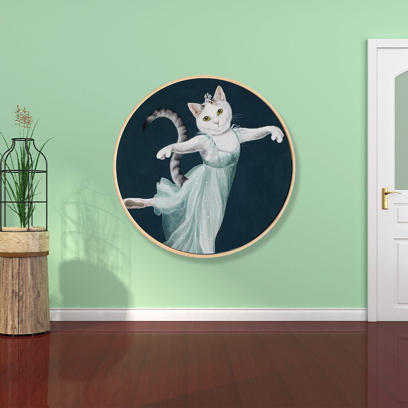 Pop Art Dancing Cat Canvas Print Light Color Textured Wall Decor for Sitting Room Clearhalo 'Arts' 'Canvas Art' 1859467