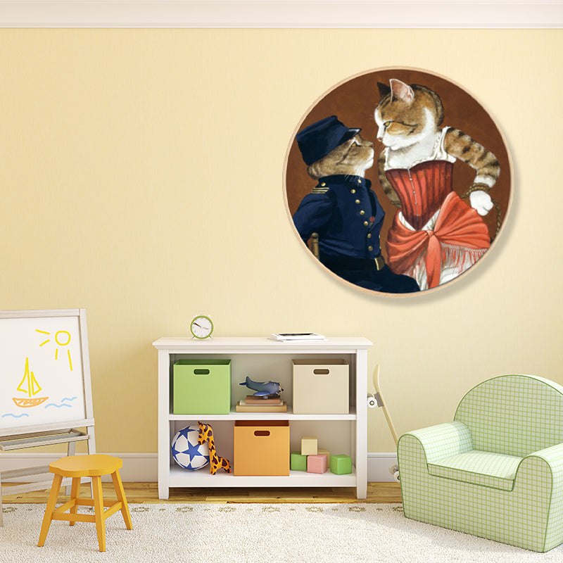 Pop Art Dancing Cat Canvas Print Light Color Textured Wall Decor for Sitting Room Brown Clearhalo 'Arts' 'Canvas Art' 1859471