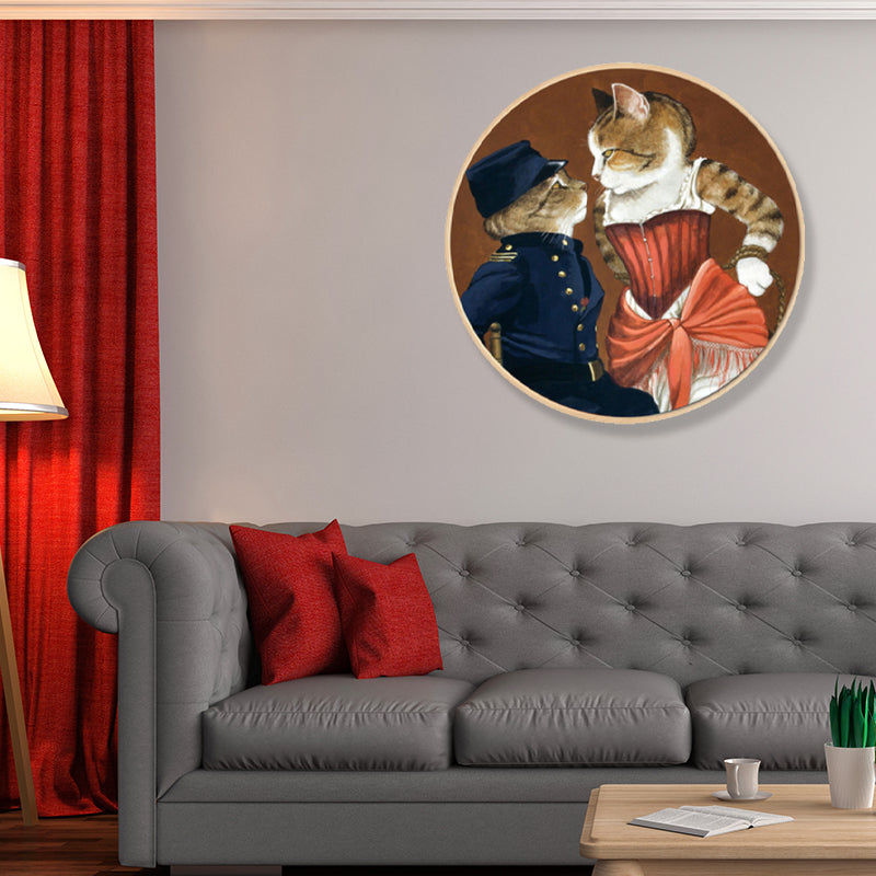 Pop Art Dancing Cat Canvas Print Light Color Textured Wall Decor for Sitting Room Clearhalo 'Arts' 'Canvas Art' 1859473