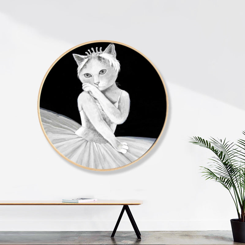 Pop Art Dancing Cat Canvas Print Light Color Textured Wall Decor for Sitting Room - Grey - Clearhalo - 'Arts' - 'Canvas Art' - 1859475