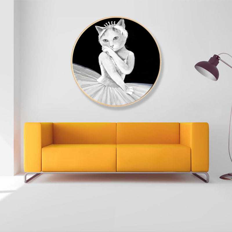 Pop Art Dancing Cat Canvas Print Light Color Textured Wall Decor for Sitting Room Clearhalo 'Arts' 'Canvas Art' 1859476