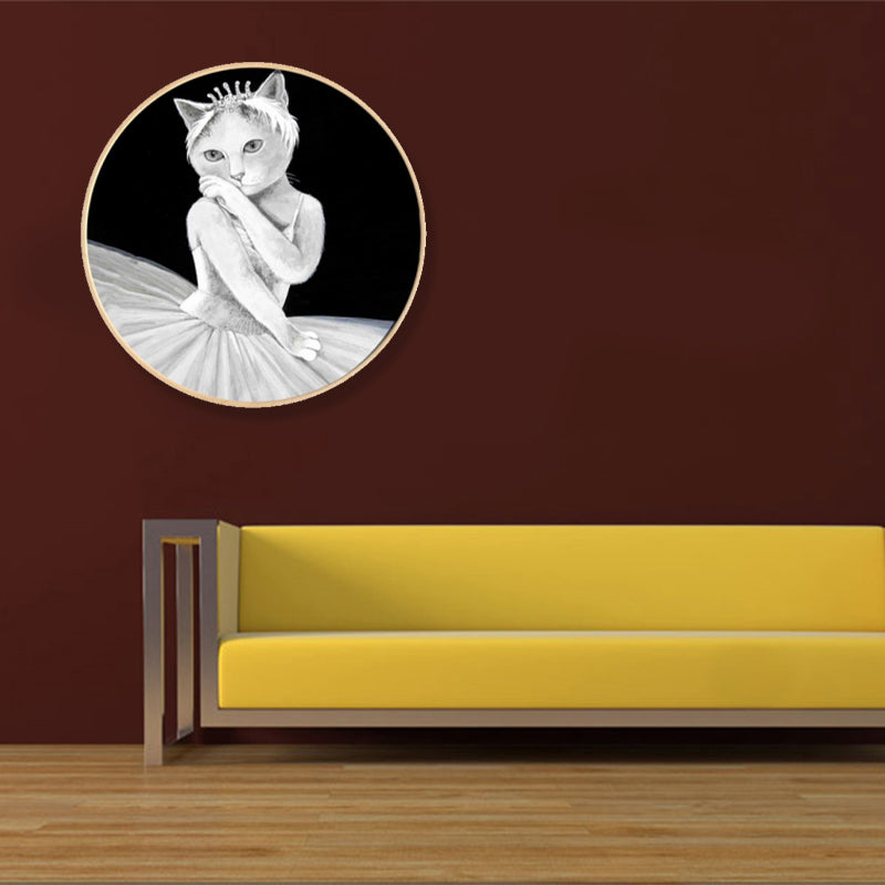 Pop Art Dancing Cat Canvas Print Light Color Textured Wall Decor for Sitting Room Clearhalo 'Arts' 'Canvas Art' 1859477