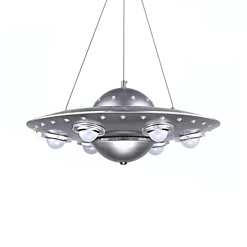 Metal UFO Pendant Light Six Lights Creative Suspension Light in Silver for Boys Bedroom Clearhalo 'Ceiling Lights' 'Chandeliers' Lighting' options 185949
