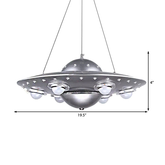 Metal UFO Pendant Light Six Lights Creative Suspension Light in Silver for Boys Bedroom Clearhalo 'Ceiling Lights' 'Chandeliers' Lighting' options 185950
