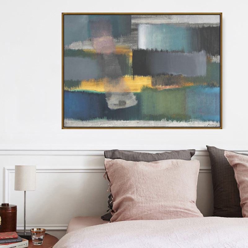 Gray Hand Printed Wall Decor Abstract Mid-Century Modern Textured Canvas for Stairway Clearhalo 'Arts' 'Canvas Art' 1859537