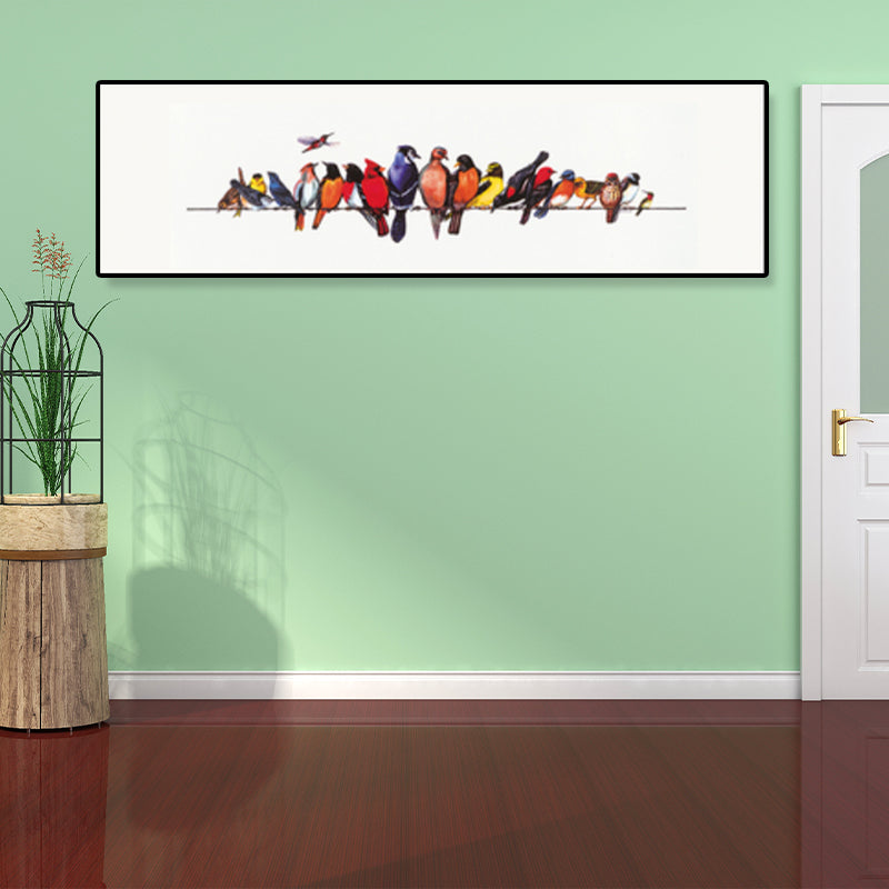 Singing Birds Painting Kids Style Canvas Wall Art Decor in Light Color for Bathroom Orange 12" x 39" Clearhalo 'Art Gallery' 'Canvas Art' 'Kids' Arts' 1859580