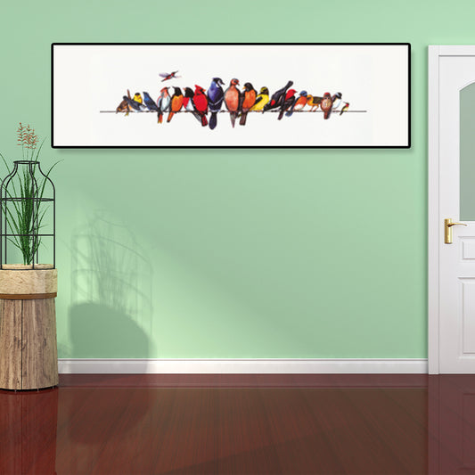 Singing Birds Painting Kids Style Canvas Wall Art Decor in Light Color for Bathroom Orange 12" x 39" Clearhalo 'Art Gallery' 'Canvas Art' 'Kids' Arts' 1859580