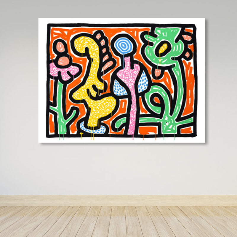 Floral Design Wall Decor Pop Art Textured Canvas in Pastel Color for Family Room Orange Clearhalo 'Arts' 'Canvas Art' 1859663