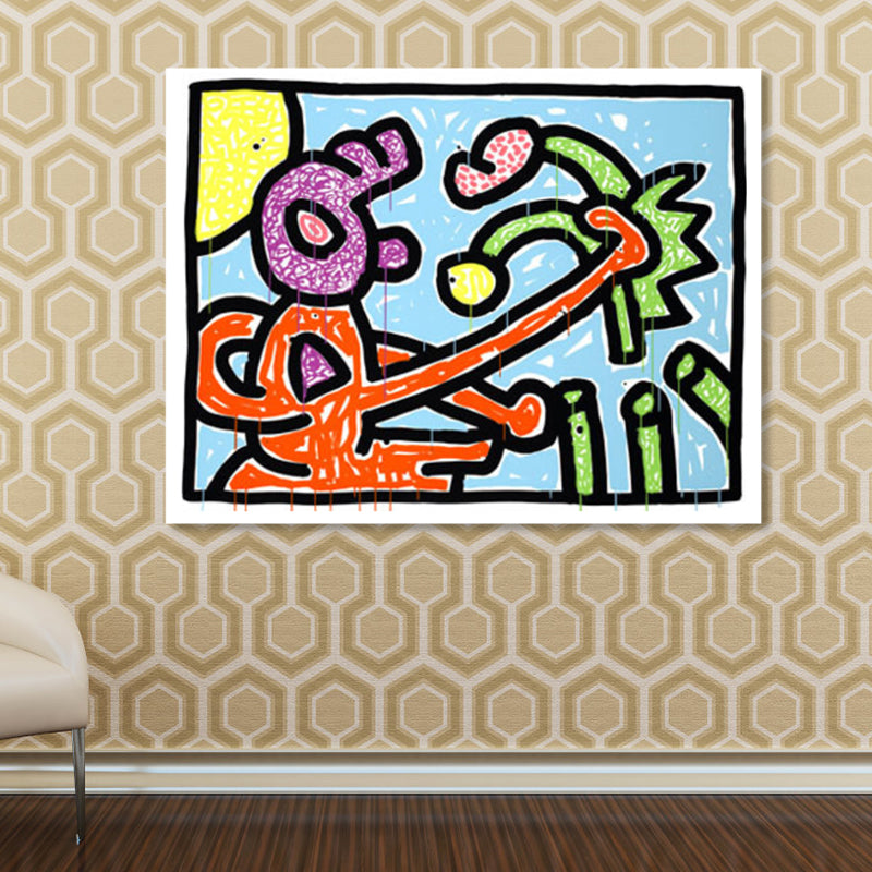 Floral Design Wall Decor Pop Art Textured Canvas in Pastel Color for Family Room Blue Clearhalo 'Arts' 'Canvas Art' 1859667