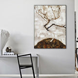 Leafless Tree Scenery Wall Art Print Gray Abstract Expressionism Canvas for Family Room