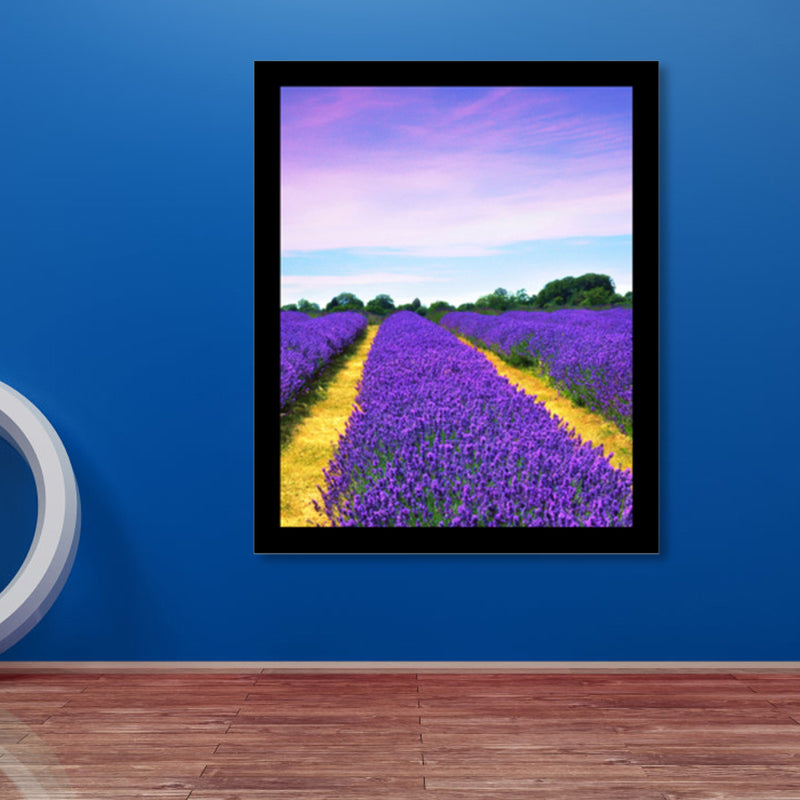 Lavender Field Scenery Art Print Farmhouse Canvas Wall Decor in Dark Color for Room Purple Clearhalo 'Art Gallery' 'Canvas Art' 'Country Art Gallery' 'French Country' 'Rustic' Arts' 1859732