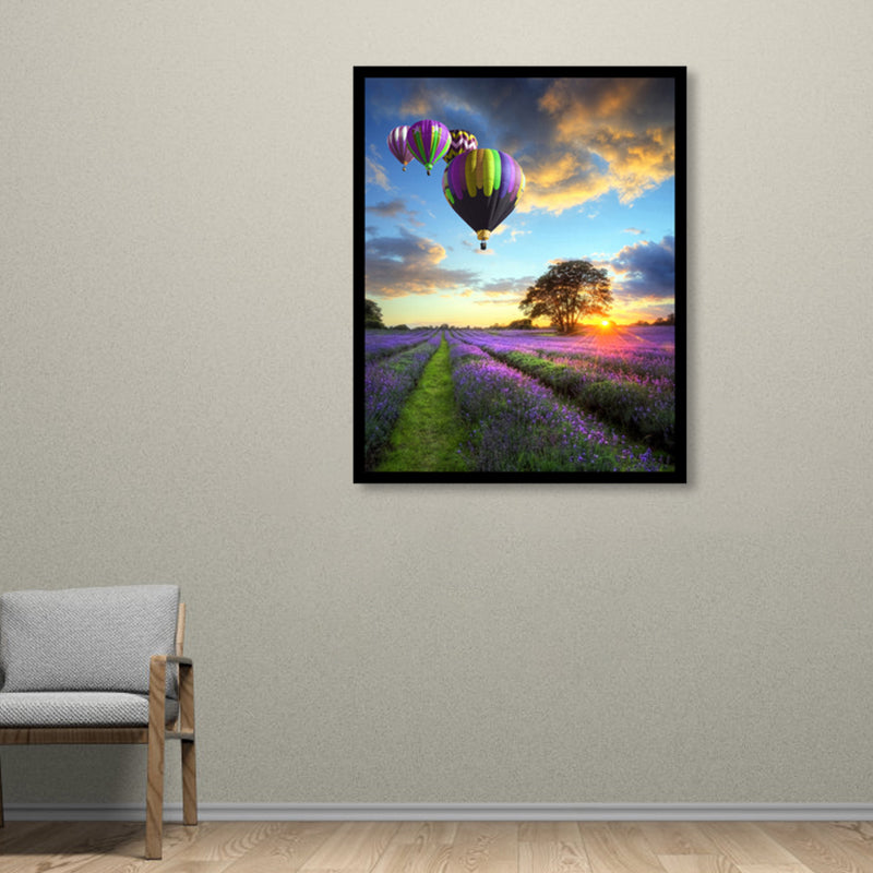 Lavender Field Scenery Art Print Farmhouse Canvas Wall Decor in Dark Color for Room Brown Clearhalo 'Art Gallery' 'Canvas Art' 'Country Art Gallery' 'French Country' 'Rustic' Arts' 1859736