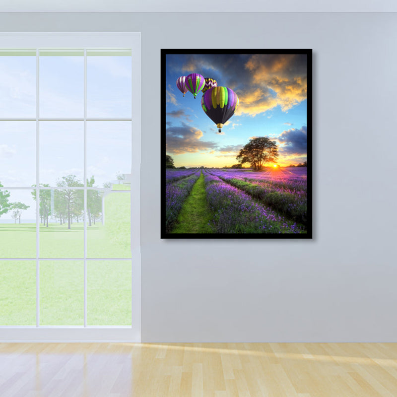 Lavender Field Scenery Art Print Farmhouse Canvas Wall Decor in Dark Color for Room Clearhalo 'Art Gallery' 'Canvas Art' 'Country Art Gallery' 'French Country' 'Rustic' Arts' 1859737