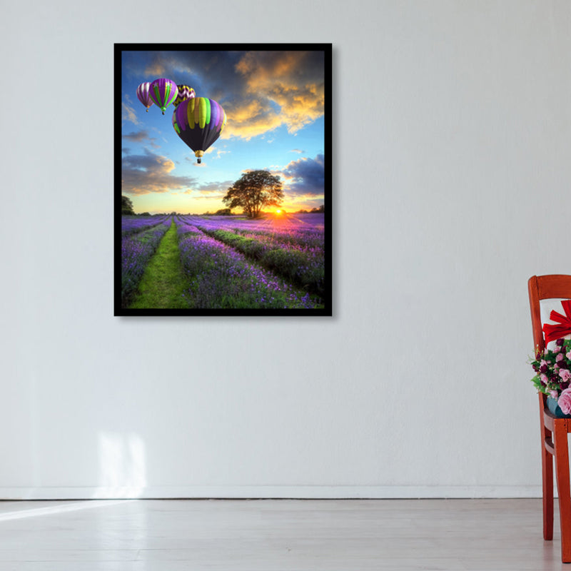 Lavender Field Scenery Art Print Farmhouse Canvas Wall Decor in Dark Color for Room Clearhalo 'Art Gallery' 'Canvas Art' 'Country Art Gallery' 'French Country' 'Rustic' Arts' 1859738