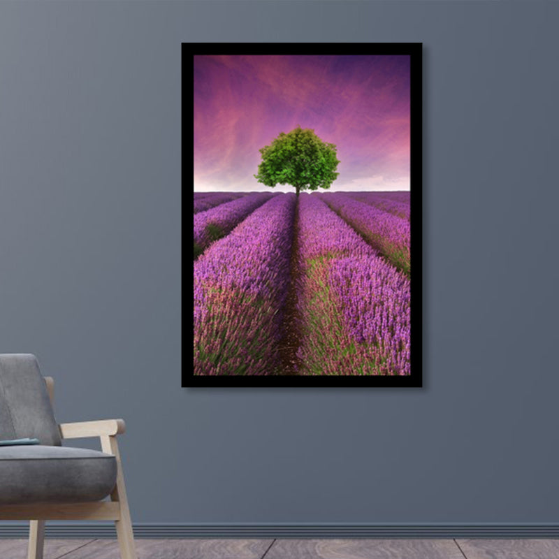 Lavender Field Scenery Art Print Farmhouse Canvas Wall Decor in Dark Color for Room Clearhalo 'Art Gallery' 'Canvas Art' 'Country Art Gallery' 'French Country' 'Rustic' Arts' 1859741