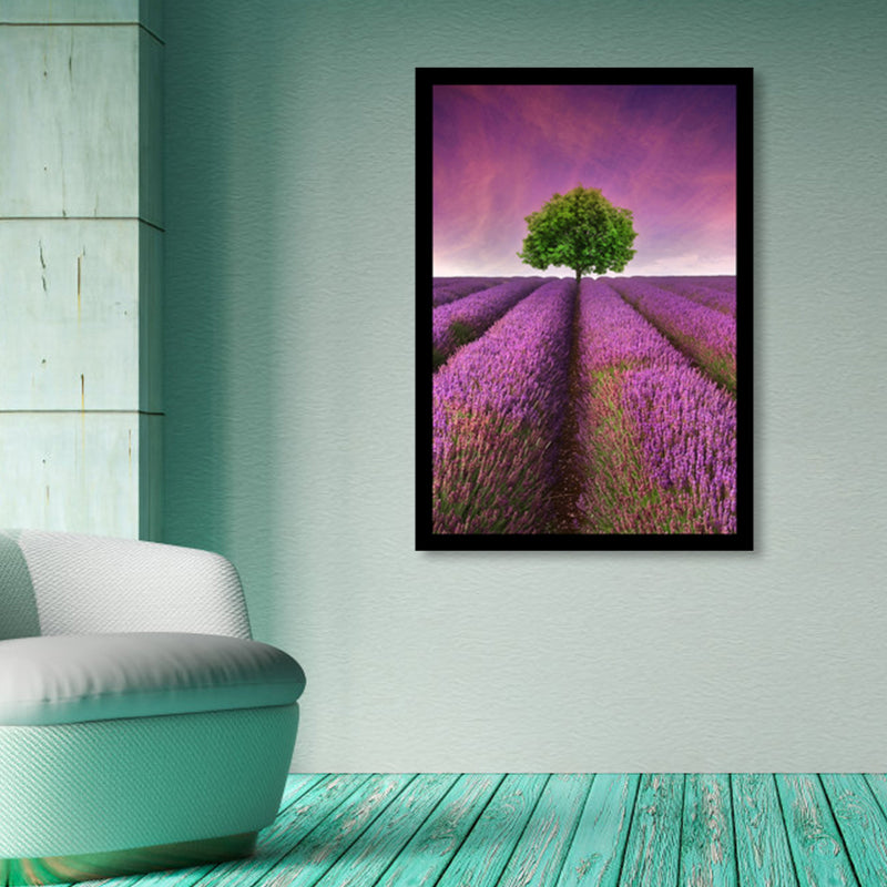 Lavender Field Scenery Art Print Farmhouse Canvas Wall Decor in Dark Color for Room Clearhalo 'Art Gallery' 'Canvas Art' 'Country Art Gallery' 'French Country' 'Rustic' Arts' 1859742