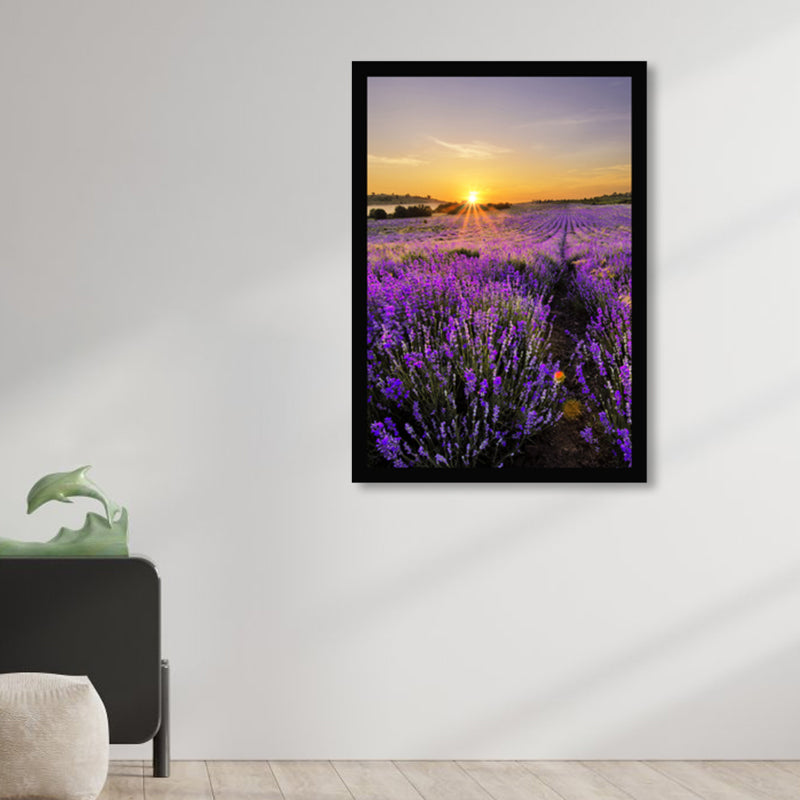 Lavender Field Scenery Art Print Farmhouse Canvas Wall Decor in Dark Color for Room Yellow Clearhalo 'Art Gallery' 'Canvas Art' 'Country Art Gallery' 'French Country' 'Rustic' Arts' 1859744