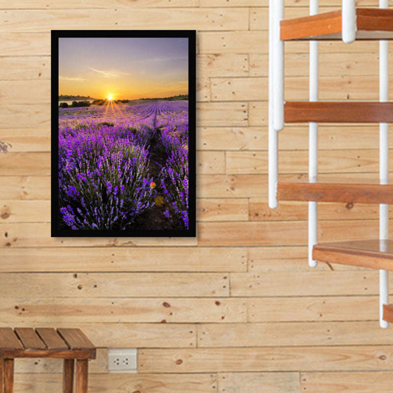 Lavender Field Scenery Art Print Farmhouse Canvas Wall Decor in Dark Color for Room Clearhalo 'Art Gallery' 'Canvas Art' 'Country Art Gallery' 'French Country' 'Rustic' Arts' 1859745