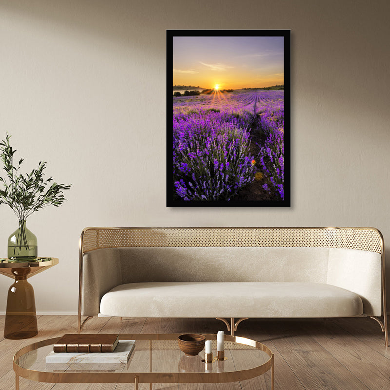 Lavender Field Scenery Art Print Farmhouse Canvas Wall Decor in Dark Color for Room Clearhalo 'Art Gallery' 'Canvas Art' 'Country Art Gallery' 'French Country' 'Rustic' Arts' 1859746